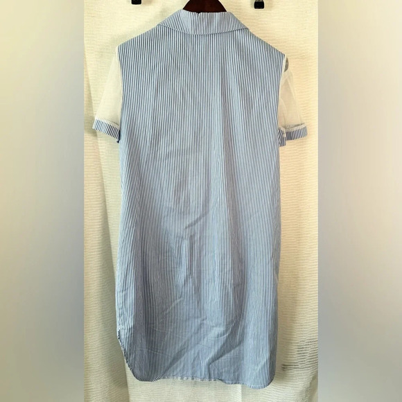 Kris & Tina Button Down T-Shirt Blue Pin Stripe Mesh Coastal Dress Size Small - Picture 6 of 6